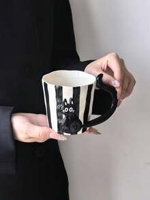 1pc Creative Black Cat Coffee Mug, Korean Ins Style Highly Attractive Handmade Art Mug, Cartoon Cute Style, Perfect Gift For Giving, Exquisite And Interesting Cup - Multicolor - View 13