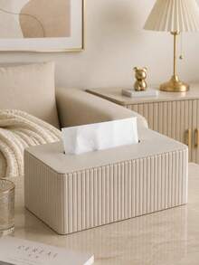 European Luxury Style Italian Vertical Striped Tissue Box, PU Leather Rectangular Napkin Holder, Bathroom, Home, Kitchen, Tabletop Tissue Paper Dispenser - Multicolor - View 2