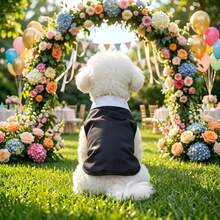 1pc Pet Dog Suit Tuxedo, Gentleman Style With Sleeves, Bow Tie Decor, Non-Stretch Fabric, Please Choose One Size Up, Suitable For Small/Medium Dogs And Cats, Pet Wedding And Garden Party Use, Top Choice For Pet Wedding Gift - Black - View 8