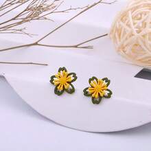 1 Pair Women's Vintage Enamel Flower Stud Earrings, Elegant Evening Double-Layer 3D Flower Accessory, Fashion Jewelry Earring, Autumn Accessory For Women - Multicolor - View 3