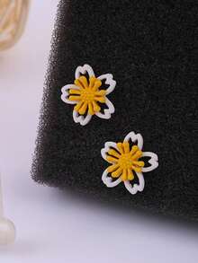 1 Pair Women's Vintage Enamel Flower Stud Earrings, Elegant Evening Double-Layer 3D Flower Accessory, Fashion Jewelry Earring, Autumn Accessory For Women - Multicolor - View 8