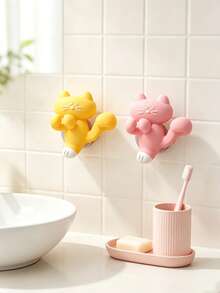 1pc Cute Cat Shaped Wall Mounted Rack, Multifunctional Toothbrush Holder & Cable Management Clip, No Need For Drill Bit Adhesive Hook For Bathroom Sink, Desktop Charging Cable Storage, Cat Lover Gift, Space Saving Home Wall Organizer - Multicolor - View 11