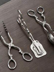 1pc European Style Embossed Cake Dessert Clip Vintage Bread Clip Baking Clip Exquisite Afternoon Tea Dessert Fruit Clip - Silver - View 3
