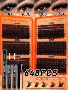 CMAYOME 720/648 DIY Complete Set Of Cluster Adhesive False Eyelashes - Includes Soft False Eyelash Clusters In 8 To 16mm Different Lengths, Soft And Fluffy Touch. This Set Includes Cluster False Eyelashes, Waterproof Glue, Tweezers And Brush. - Multicolor - View 17