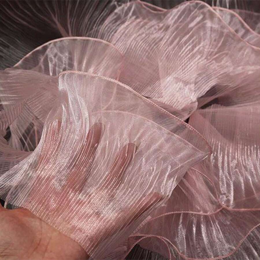 2 Yard Pleated Organza White Black Large Wave Ruffle Lace Trim - Pink - View 1