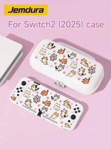 Jemdura Switch2 (2025) 遊戲主機配件 1件裝 卡通像素貓圖案 Switch2/Switch 遊戲主機保護殼 防塵蓋 適用於 Switch2/Switch OLED/NS/Lite，可開啟主機支架，可拆卸左右手柄殼，適合 Switch 玩家的最佳禮物 - 彩色 - 查看 1