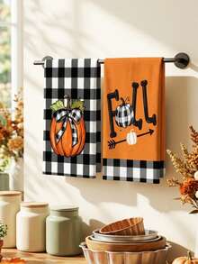 2/4/48pcs, Kitchen Dish Towels, Pumpkin Plaid Decor, Cute Absorbent, Suitable For Home Use, Thanksgiving Atmosphere, Autumn Theme, Multi-Purpose, High Absorbency Kitchen Towels - Multicolor - View 6