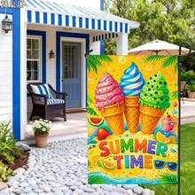 2D Flat 1pc Outdoor Garden Flag Summer Ice Cream Cone Tropical Colorful Vibrant Vertical Single-Sided Welcome Garden Flag Porch Decor Suitable For Garden Yard Decoration Without Flag Pole, 2D Flat - A - View 2