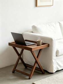 Foldable Bamboo Sofa Side Table, X-Leg Portable Side Table With Detachable Snack Tray Desktop, Space-Saving Folding Coffee Table, Suitable For Small Spaces, Can Hold Drinks, Snacks And Laptop, Practical Home Decor, Suitable For Living Room, Bedroom, Balcony And Bedside Use - Multicolor - View 2