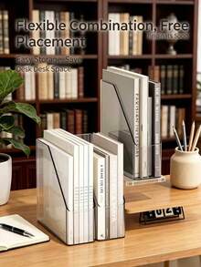 1/2pcs Transparent Acrylic Bookshelf, Clear File Folder, Desktop File Organizer - Multi-Functional Office Supplies Storage Rack, Vertical Bookshelf And Stationery Holder, Desktop File And Folder Stand, Space-Saving Bookshelf, Suitable For Home And School, Student Back To School Supplies, A4 Paper File Folder. - Transparent - View 3
