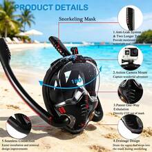 Adult Full Face Snorkel Mask With Camera Mount And 180° Wide Field Of View, Anti-Fog And Leak-Proof, Dry Top Breathing System Dual-Tube Diving Mask, Suitable For Snorkeling, Swimming Training And Other Water Activities - Multicolor - View 3