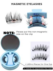 Beginner‑Friendly 1 Pair 6-14mm Magnetic False Eyelashes, Reusable Strip Lashes Complete Kit With Applicator Tool & Mirror‑Included Portable Case - Black - View 2