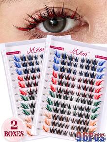 96-Cluster DIY False Eyelash Set (4-Color Mix, D-Curl, 9–16mm): Fine, Rainbow-Colored Individual Clusters-Suitable For Beginners And Perfect For Everyday Looks, Parties, Music Festivals, And Halloween. - D - View 10