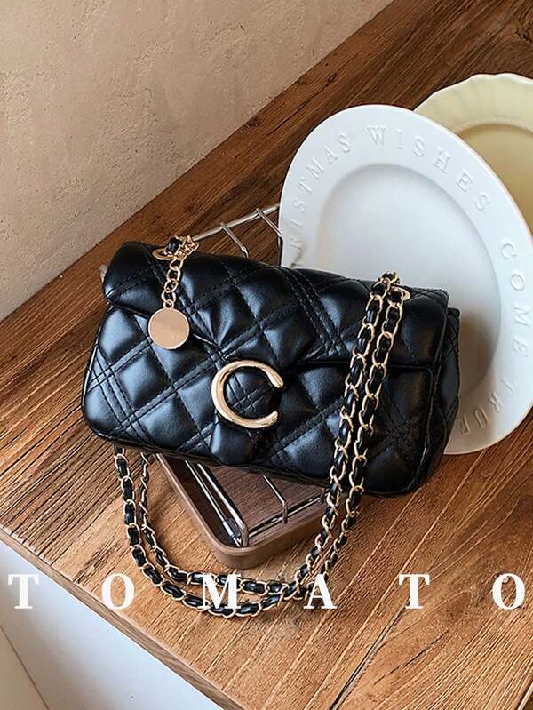 1pc Fashion Women's Shoulder Bag, Flap Chain Crossbody Bag, Solid Color PU Quilted Fabric, Chain Strap, Suitable For Women's Daily Use, Suitable For Outings, Shopping, Classes, Dates, Gifts, Office, Work, Travel