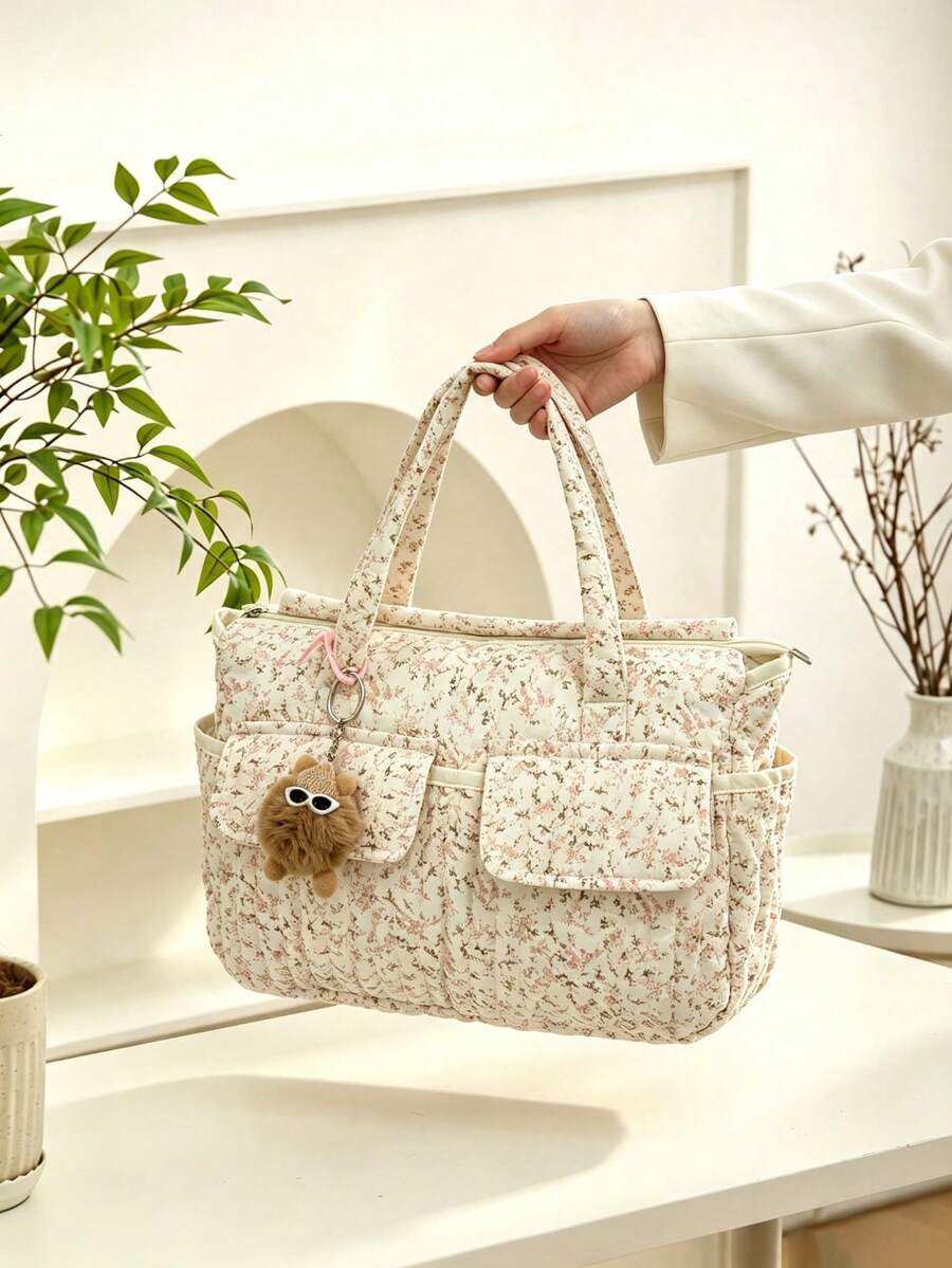 Tas Popok Universal Motif Bunga untuk Ibu & Ayah, Tas Ganti Popok Berbahan Quilted dengan Tali Bahu Panjang, Cocok untuk Bayi Laki-laki & Perempuan, Perlengkapan Bayi - MultiWarna - View 1