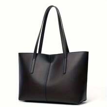Women's Tote Bag, New Minimalist Business Style Large Capacity Shoulder Tote Bag, Suitable For Commuting, Office And Business Travel - Black - View 3