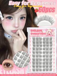 EYELASH EVOLUTION 60pcs Individual False Eyelash Clusters, Cartoon Style Exquisite Eyelash Clusters, C Curl, Natural Cluster Eyelash Extensions, 9-12mm Mixed Length, Suitable For Beginners, Easy To Use, DIY Use, Suitable For Festivals, Parties, Travel And Dates - D - View 5