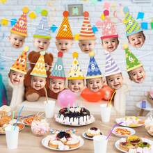1 Set,Babe Monthly Milestone DIY Photo Banner,Colorful Party Hat Number 0‑12 DIY String Garland Kit,Custom Photo‑Insert Bunting For Babe 1st Birthday,Monthly BabyShower Party Hanging Decor Supplies - A - View 1