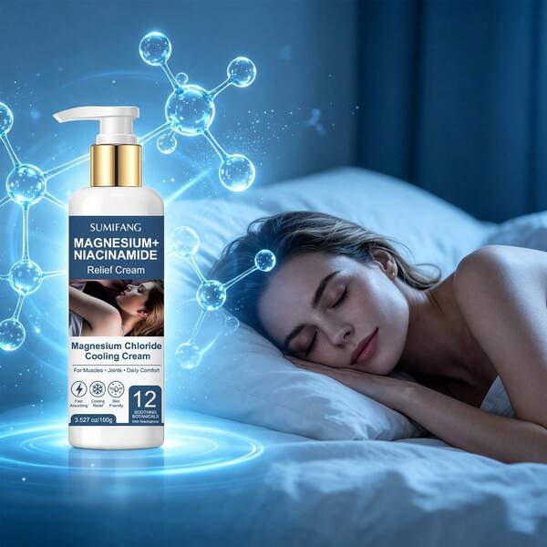 SUMIFANG Magnesium Ion Soothing Cooling Cream, Multi-Plant Extract Repair Formula. Cooling Sensation Relieves Body Aches And Swelling. Lightweight Cream Texture, Fast Penetration And Easy Absorption. Non-Greasy And Non-Clogging. 100g