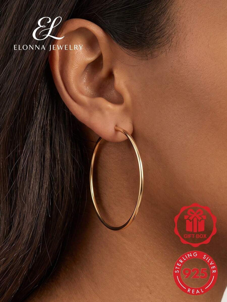 SYMFNY Minimalist Pure Silver Earrings, Holiday Edition - 4cm high polished - View 1