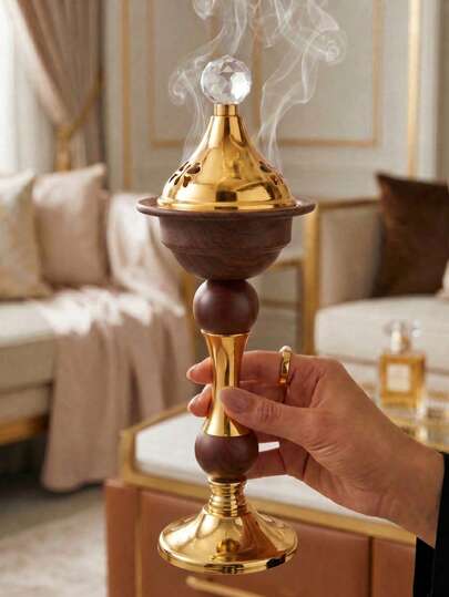 New Metal Incense Burner, Luxury Bakhoor Incense Burner With Wood Texture, Suitable For Majlis, Entrance, Living Room, Bedroom, Meditation Space, Classic Incense Burner, Suitable For Fragrance Lovers, Fragrance Corner, Saudi National Day