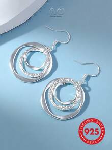 1pc 925 Sterling Silver Multi-Layer Twisted Oval Matte Finish Hoop Earrings (Twisted Ring Effect), Gift Box Suitable For Daily Wear And Holidays - Silver - View 7
