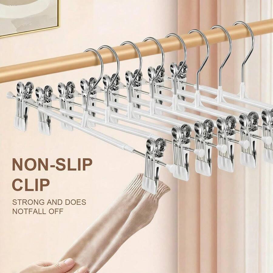 Women's Sturdy Adjustable Heavy Duty Pants Racks With Strong Clips 10-Pack, 12 Inch Space Saving Non-Slip Skirt Rack For Shorts Jeans Pants Hangers, Multi-Use Closet Storage Organizer For Bedroom Laundry Dorm Travel Home Holiday Gift - Multicolor - View 1