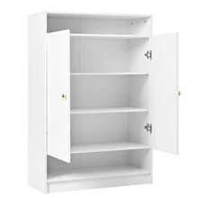 Flieks Modern Shoe Cabinet, With Adjustable Shelves, Gold Handles, 2-Door Shoe Dresser, White, B73/D34/H109 - White 1Pc - View 7