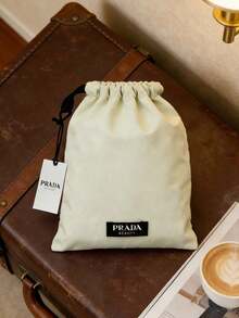 Prada Beauty Light Beige Canvas Drawstring Pouch, Soft Fabric Large Capacity Travel Skincare Cosmetic Storage Bag Multi-Purpose Portable Makeup Organizer Ladies Daily Beauty Gift PRADA-GIFT-36 - Two-tone Mint Green and Black - View 2