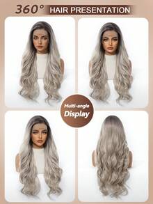 Ombre Grey Brown Wavy 13*4 Lace Front Wig, Pre-Plucked Natural Hairline With Baby Hair, Heat-Resistant Synthetic Fiber Glueless Natural Look Long Curly Wig 26 Inch - Brown Ombre - View 11