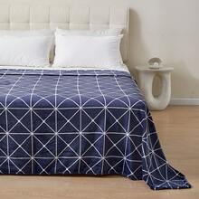 Soft Flannel Blanket With White Geometric Line Pattern On Navy Blue, Lightweight Polyester Throw For Bed, Sofa And Camping, Multiple Sizes - Blue - View 8
