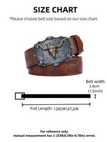 1pc Men's Casual PU Leather Belt, All Season, Western Cowboy Vintage Carved Print Design - Multicolor - View 5