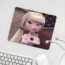 Stylish Doll Square Mouse Pad, Blonde Girl Illustration Pattern Design, Eye-Catching Desktop Decoration Protective Pad, Rubber Non-Slip Stitched Edge Office Mat, Small Size Suitable For Laptop, Desktop Computer Gaming, Office, Daily Use - View 6