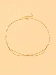 STONEFANS 1pc Star Forehead Chain For Women, Minimalist Elegant Bride Wedding Evening Party Dress Double Layer Pearl Hair Accessory - Star - View 8