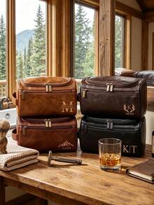 Personalized Toiletry Bag, Groomsman Gift, Dopp Kit, Anniversary Gift For Him, Groomsman Or His Laser Engraved Leather Travel Set, Gift For Him - Multicolor - View 6