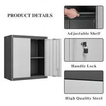 Lockable Storage Cabinet, Metal Garage Storage Cabinets, Metal Wall Cabinet For Garage, Wall Mount Cabinet With Lock And Adjustable Shelf, Floating, BlackGrey - Black - View 5