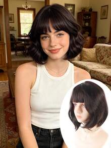 12 Inch Short Curly Bob Wig With Bangs Natural Fluffy Micro Curl Hair Wig Heat Resistant Synthetic Wig For Women Halloween Cosplay Costume Party Festival Daily Style - Multicolor - View 12