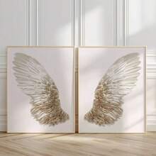 1/2pcs Framed/Unframed Minimalist Angel Wings Neutral Color Canvas Poster, Spiritual Wings Wall Art Decor For Dorm, Hallway, Living Room Modern Home Decoration - A - View 1