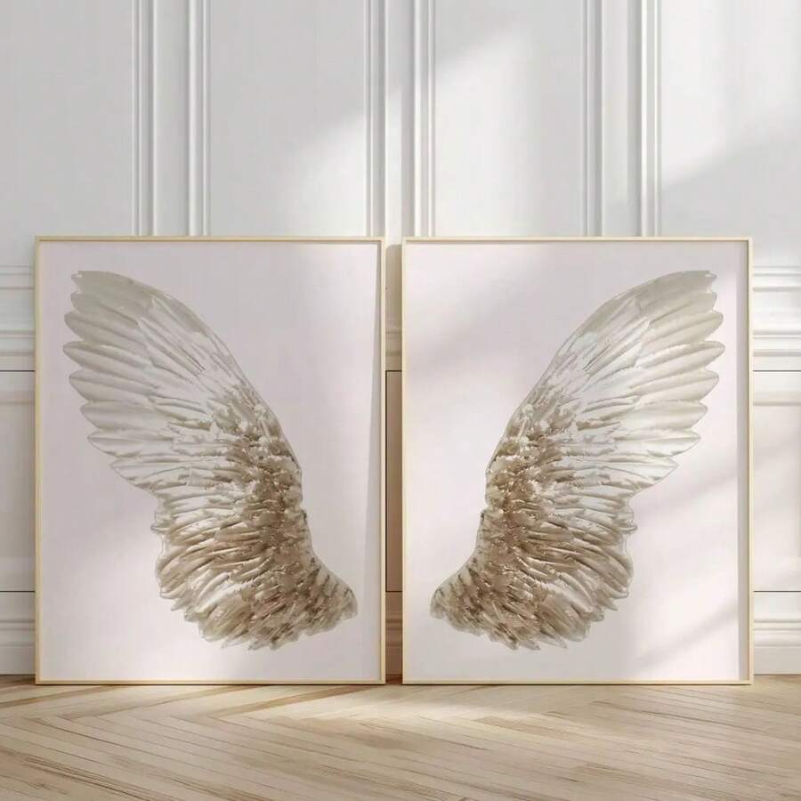 1/2pcs Framed/Unframed Minimalist Angel Wings Neutral Color Canvas Poster, Spiritual Wings Wall Art Decor For Dorm, Hallway, Living Room Modern Home Decoration - A - View 1