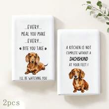 2pcs White Dachshund Funny Text Pattern Kitchen Towels, Modern Minimalist Pet Style Soft Fabric Rectangular Printed Absorbent Hand Towels, Suitable For Kitchen, Baking Area, Pet Home Party, Daily Home Decor 4/6/8pcs Set - Multicolor - View 8