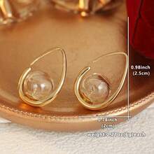 Gmzalx Fresh Literary Style Women's Water Drop Ear Hooks, Dandelion Dried Flower Glass Ball, Multi-Functional Daily Commute Picnic Date Minimalist Earrings - Gold - View 2