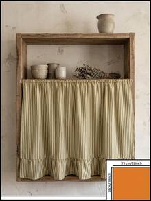 1pc Olive Green & White Fine Striped Table Skirt, Natural Fresh Style Fabric Material, Rectangular Bottom With Ruffle Edge And Pleated Details, Storage Concealment And Decorative Enhancement Function, Suitable For Storage Rack Cover And Pastoral Home Decor Scenes - Green - View 17