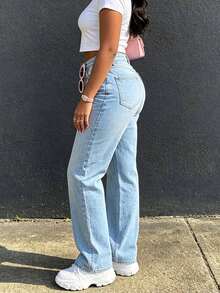 Boyfriend Style Straight Leg Jeans For Women - Blue - View 6