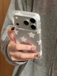 Minimalist Silver Base Full Screen White Star Hand Strap Compatible With Apple 17 Pro Max Phone Case 16 New 15 Pro Women's 16 PM Full Coverage Protective Shell - White - View 4