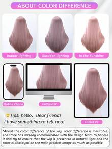 alicegarden 26 Inch Front Lace Wig, Natural Straight Hair, Stunning Rusty Rose Color, Middle Part Design, Suitable For Women's Daily, Party, Cosplay Use, Natural And Durable Wig Gift, Halloween - Rusty Rose - View 10