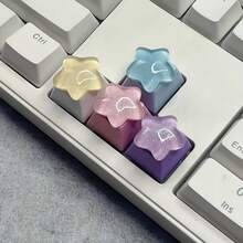 Gradient Glitter Transparent Star Keycaps, Cute Girly Style 3D Decorative Personalized Replacement Keycaps, Five-Pointed Star Keycaps, Universal Cross-Axis Mechanical Keyboard Decorative Keycaps - View 2