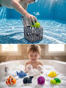 Save Ocean Animals Diving Pool Blind Box Doll Set, Underwater Sinking Cage With Random Soft Rubber Ocean Animal Figures, Fun Underwater Catching Game Bath Pool Interactive Water Play Blind Box Doll, Suitable For Children - Multicolor - View 2