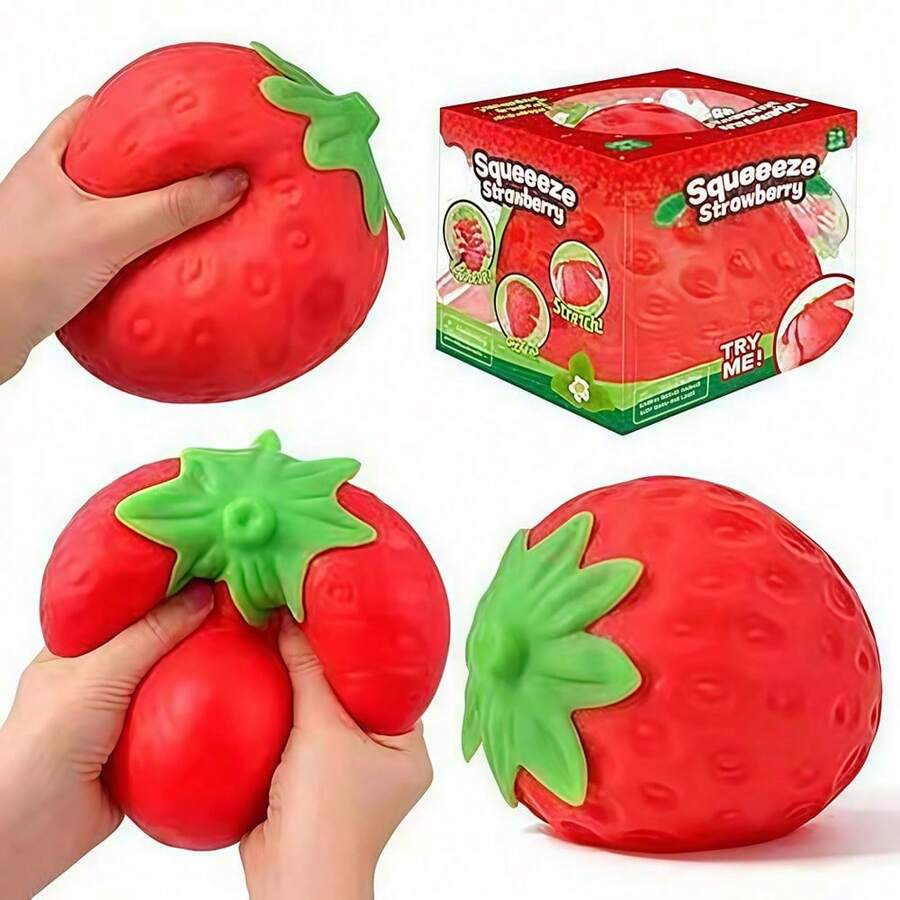 1pc New Oversized Strawberry Slow Rebound Toy, Giant Squeeze Toy, Filled Sensory Toy, Cute Sticky Ball Stress Relief Game Toy, Suitable For Adults Color, Style & Packaging Random - Multicolor - View 1