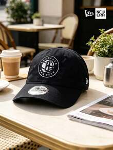 NEW ERA Brooklyn Nets Round Patch Baseball Cap, Black Soft Top Unisex Street Style Dad Hat - Black - View 4