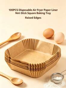 1-100pcs Disposable Air Fryer Paper Liners Square Non-Stick Baking Trays, Baking Supplies, With Raised Edges, Suitable For Oven, Fryer Basket, Baking, Cooking, Easy To Clean, Home Kitchen Essential, Household Goods - Multicolor - View 8